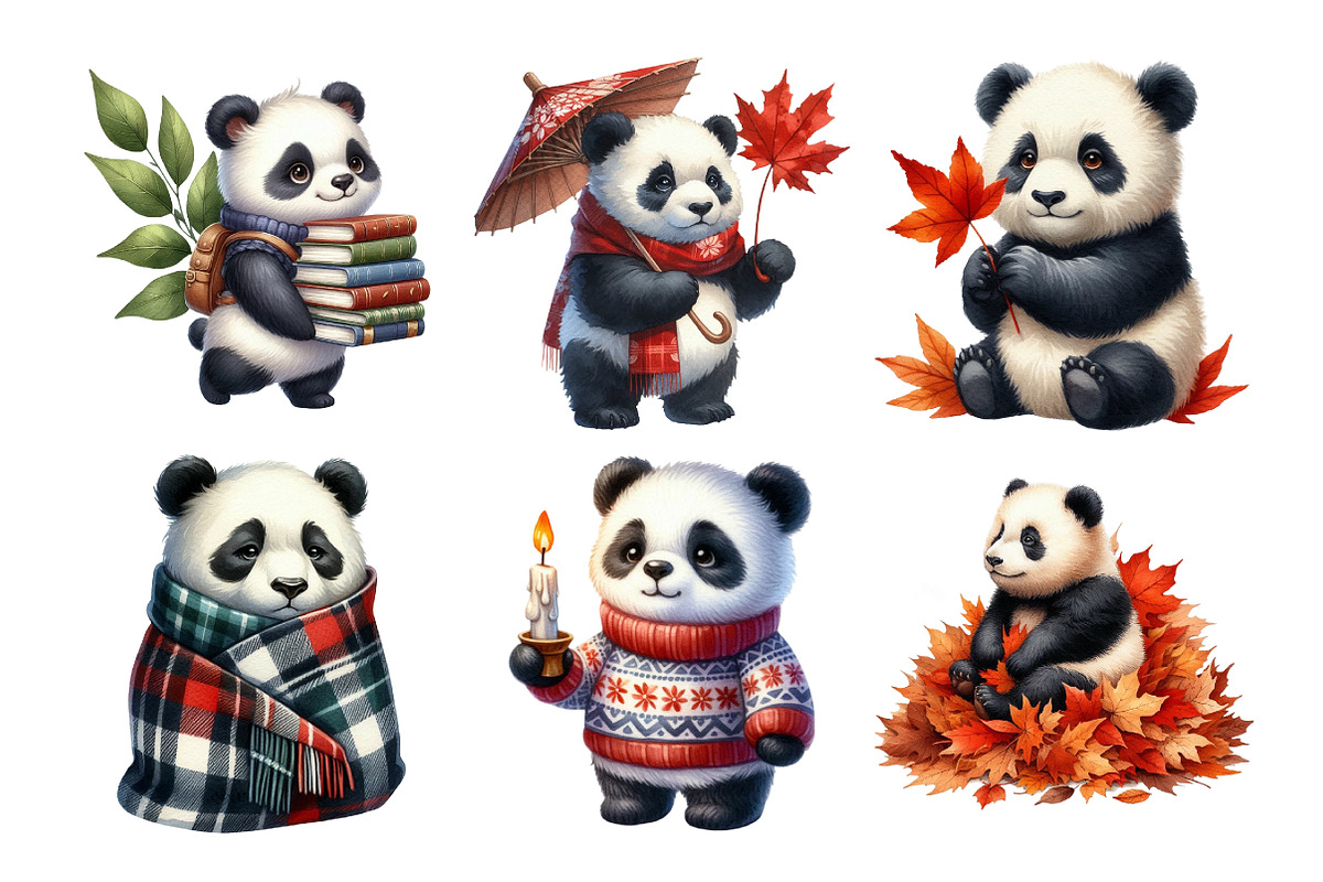 Autumn Panda Clipart Bundle, an Illustration by Daily.Designs (Photo 5 of 5)