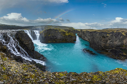 Picturesque waterfall Sigoldufoss autumn view. Season changing i, a Nature Photo by YuriyB