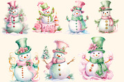 Pastel snowman watercolour clipart, a Decorative Illustration by Hello My Print (Thumbnail 4 of 10)