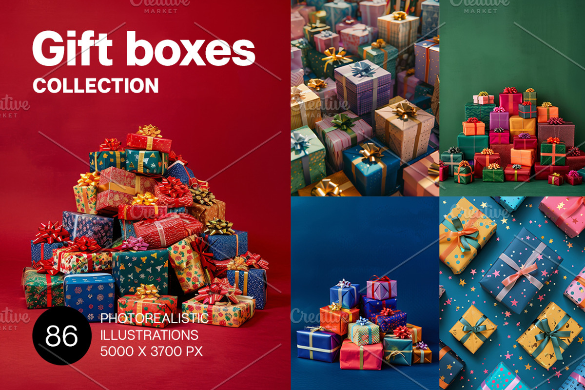 86 Gift boxes with ribbons and bows, a Holiday Photo by Handmadefont (Photo 1 of 90)