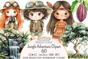 Watercolor Jungle Adventure Clipart