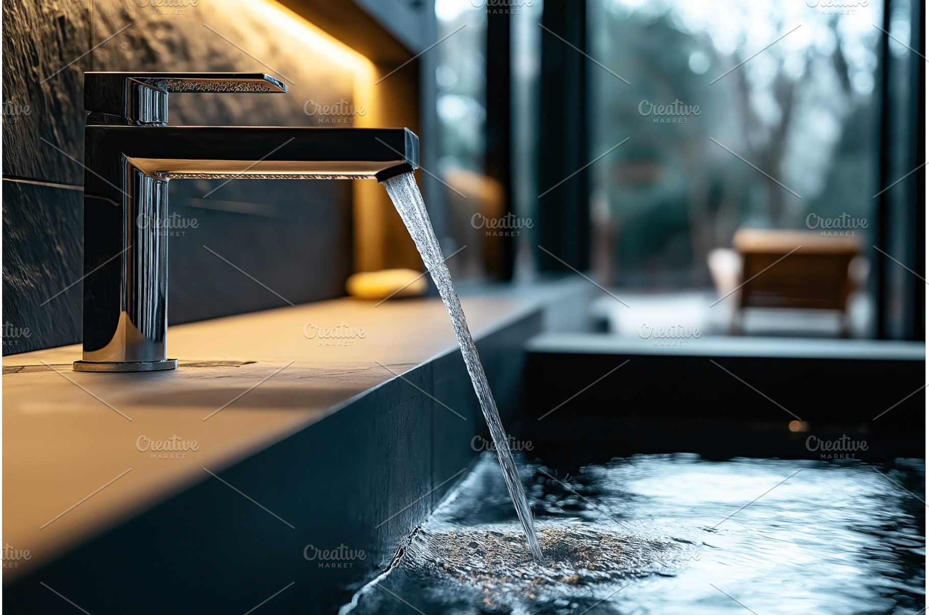 Close-up of a modern faucet with, an Architecture Photo by Sergey Kotenev