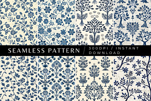 8 Indigo Flora Block Print Patterns