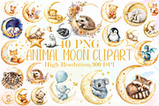 Watercolor Animal Moon Clipart Bundl, an Illustration by Sublimation Artist (Thumbnail 1 of 6)