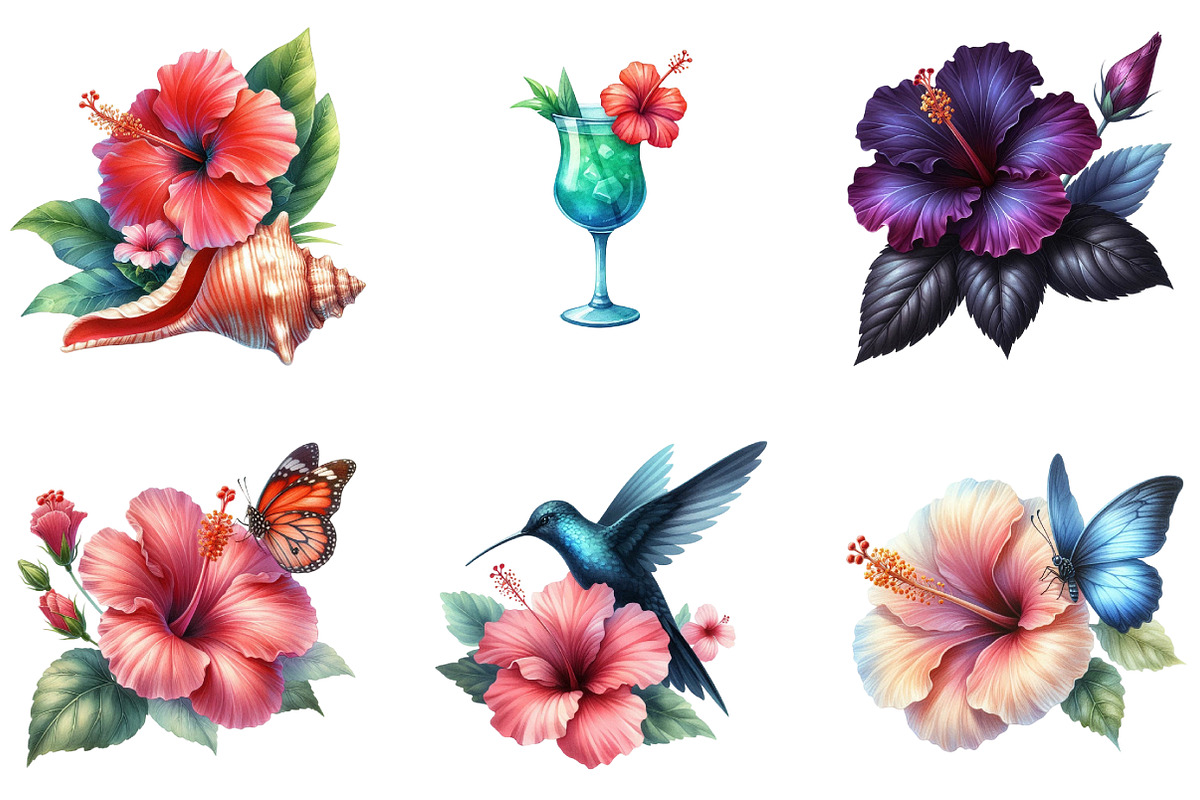 Hibiscus Flower Watercolor Clipart, an Illustration by DreamArtGraphic (Photo 2 of 5)