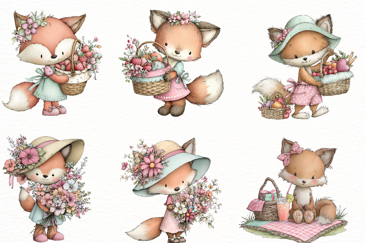 Whimsical summer fox clipart, an Illustration by Designworld (Photo 2 of 5)