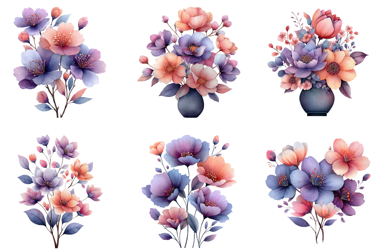 Whimsical Lavender Pink Flowers PNG, an Illustration by CraftArtStudio (Photo 3 of 6)