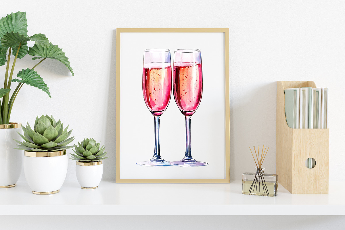 Watercolor Pink Christmas Clipart, an Illustration by Canvas Craft (Photo 6 of 7)
