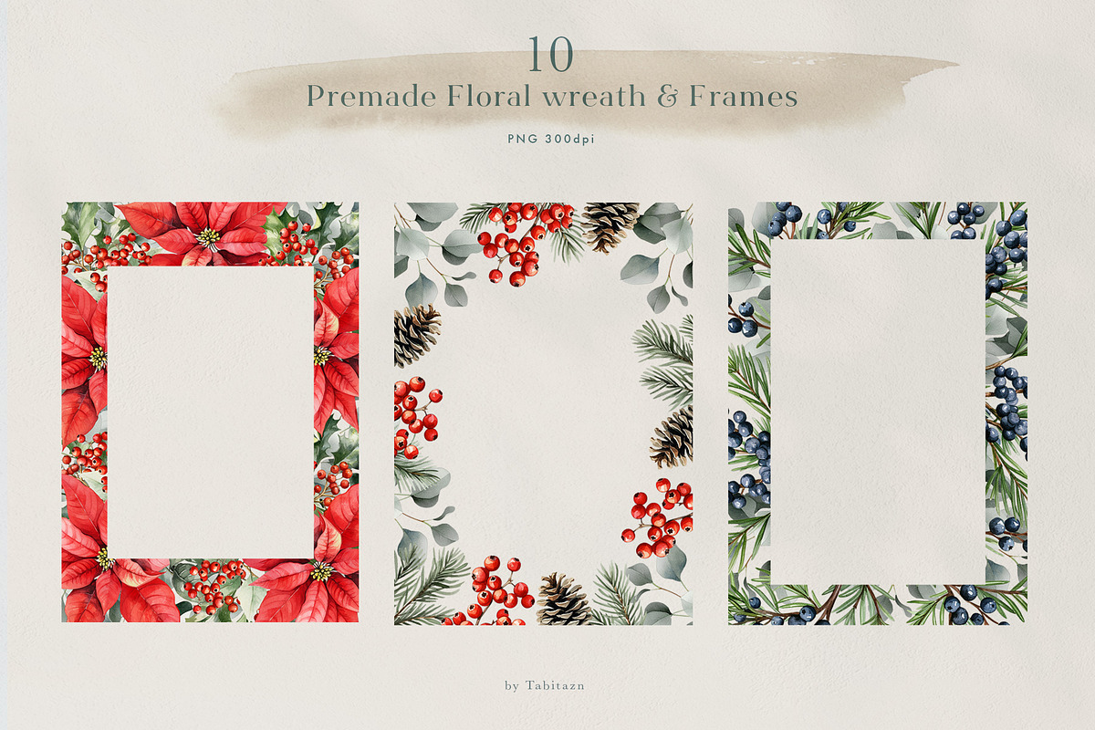 Christmas watercolor floral set, a Seasonal Illustration by Tabita's shop (Photo 12 of 16)