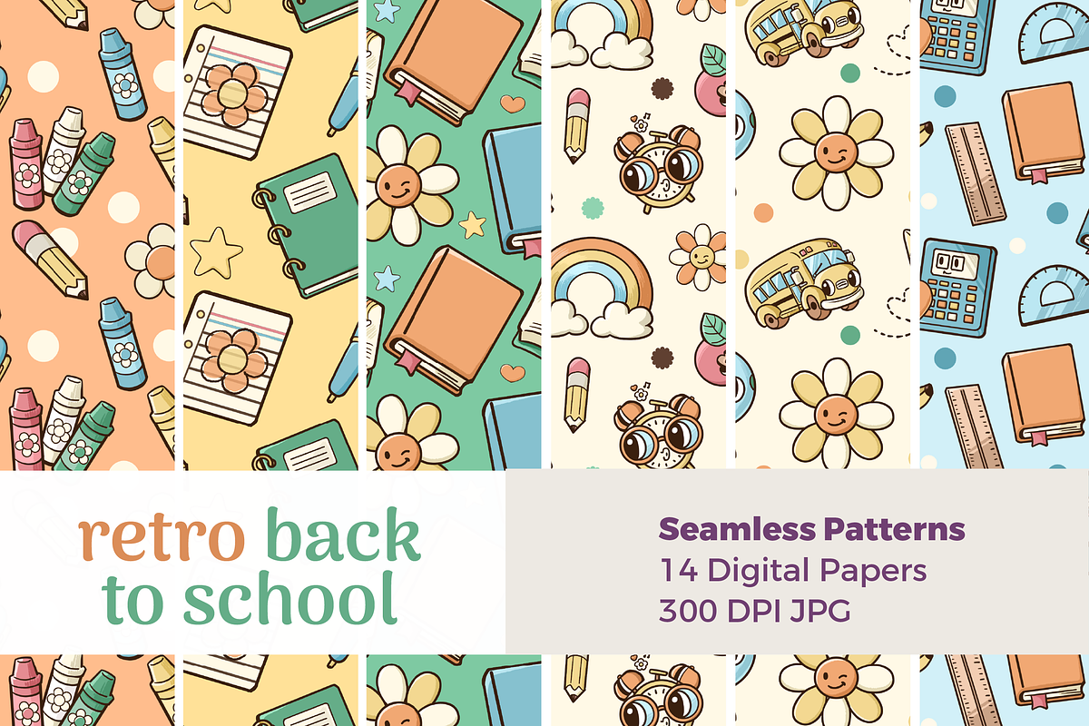Retro Back to School Seamless Patter, a Pattern Graphic by TheClipAtelier (Photo 1 of 4)
