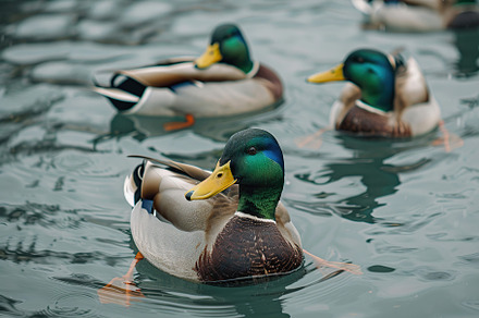 Group of ducks swimming into the pond, an Animal Photo by AlyaAnd