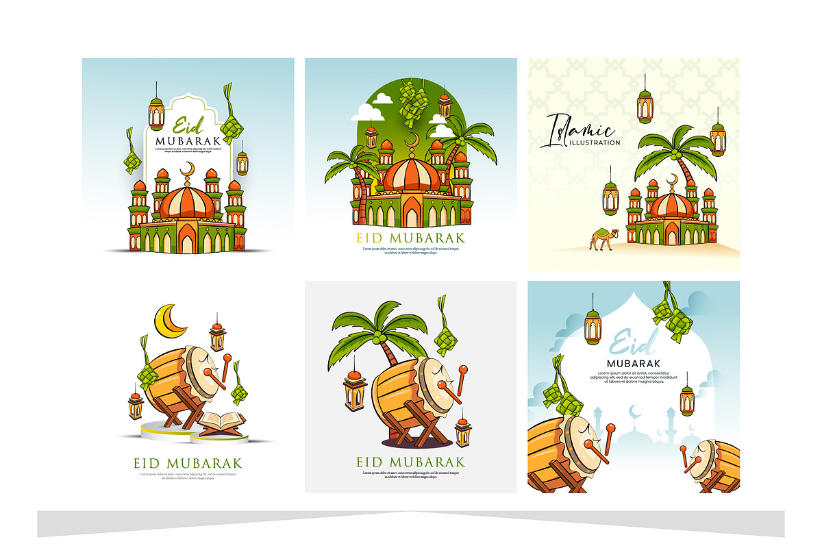 Eid Mubarak Illustration Set, a Background Graphic by shin_std