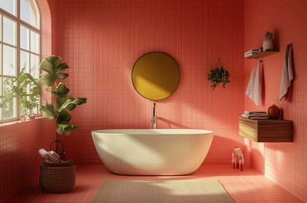 A Mid-Century Modern interior design style bathroom featuring a freestanding wh, an Arts & Entertainment Photo by Textures & Backgrounds