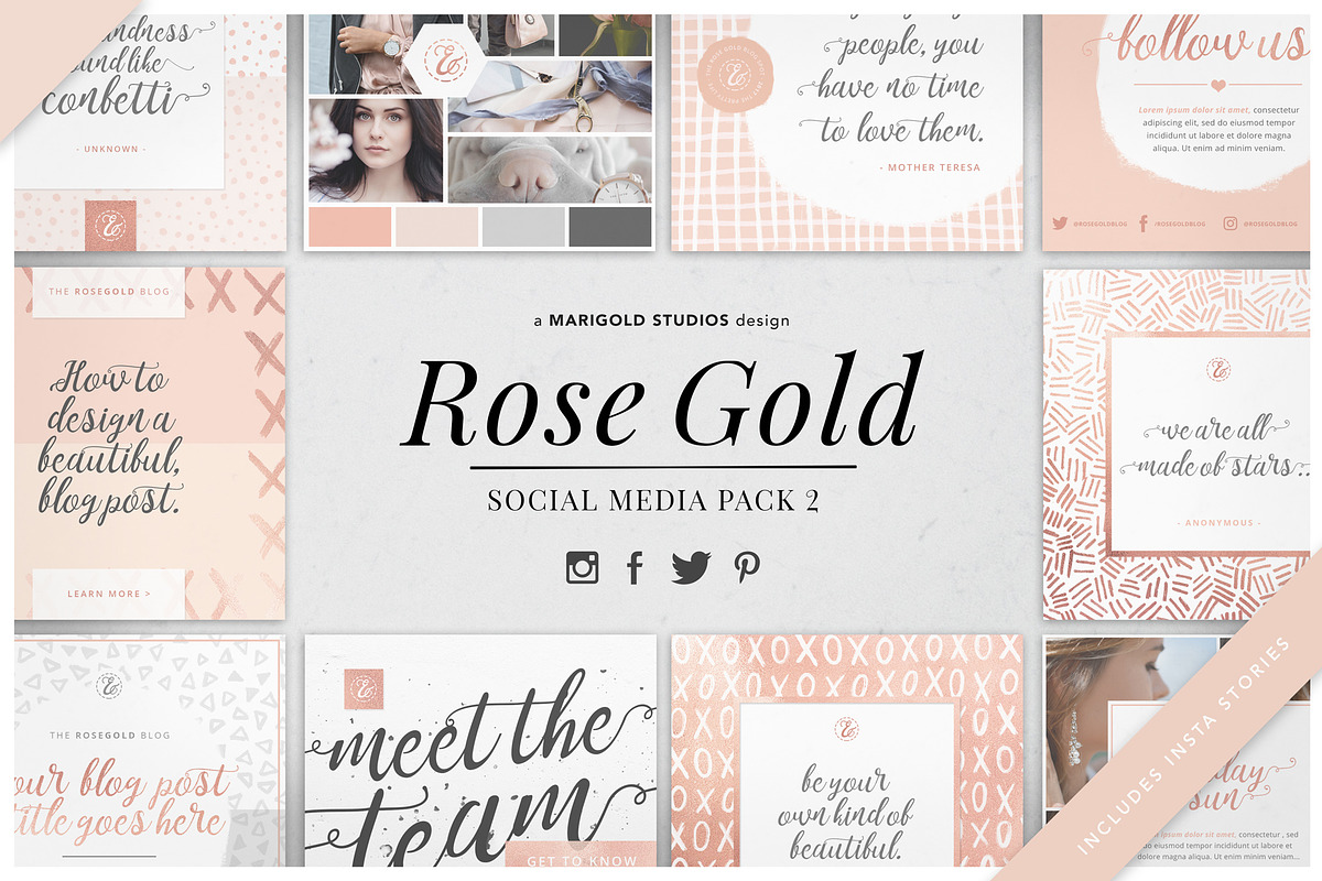 ROSE GOLD | Social Media Pack 2, a Social Media Template by Marigold Studios (Photo 1 of 14)