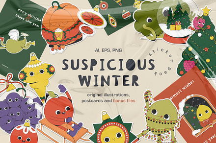 Suspicious Winter: illustrations set