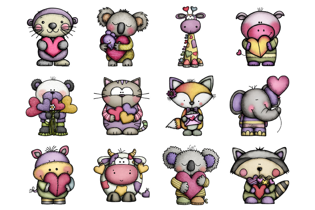 Cute Valentine Animals Clipart, an Illustration by Design Market (Photo 2 of 3)