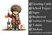 Whimsical Fall Little Boy Clipart, a Seasonal Illustration by Canvas Craft (Thumbnail 3 of 10)