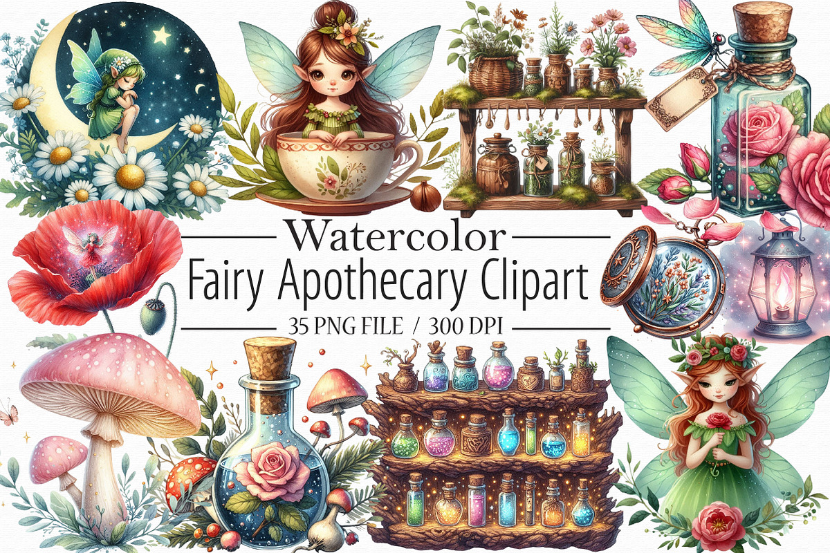 Fairy Apothecary Watercolor Clipart, an Illustration by Libby Wishes (Photo 1 of 7)
