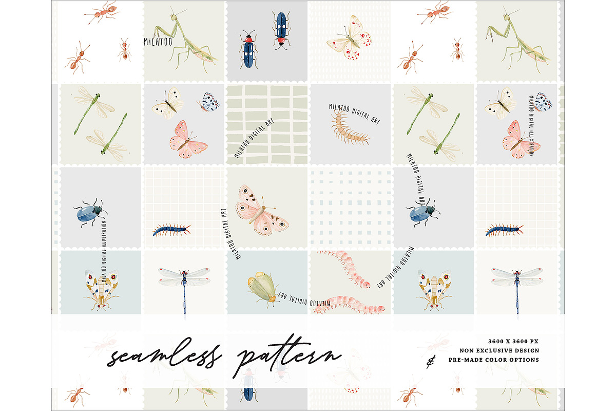 Creepy crawly bugs insects pattern, a Pattern Graphic by Milatoo (Photo 1 of 3)
