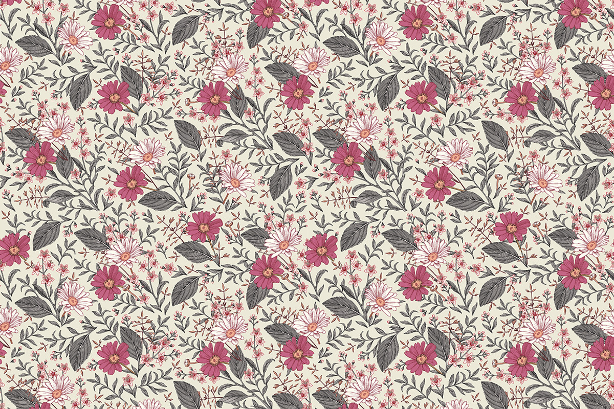 Set Seamless Flowers Chamomile daisy, a Pattern Graphic by Vintage (Photo 9 of 17)
