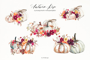 Autumn Flowers Pumpkins Clipart