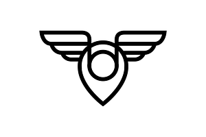 pin map location wings line logo, a Branding & Logo Template by devastd