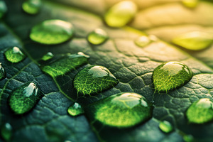 Close up of water droplets on a leaf, a Photo by Beautiful things