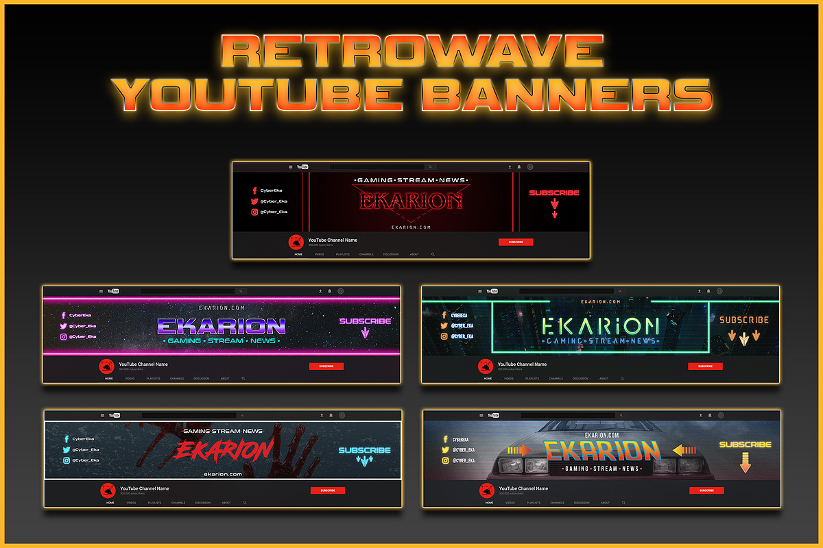 Retro-wave 80's YouTube Banner set, a Social Media Template by Midgardians (Photo 7 of 7)