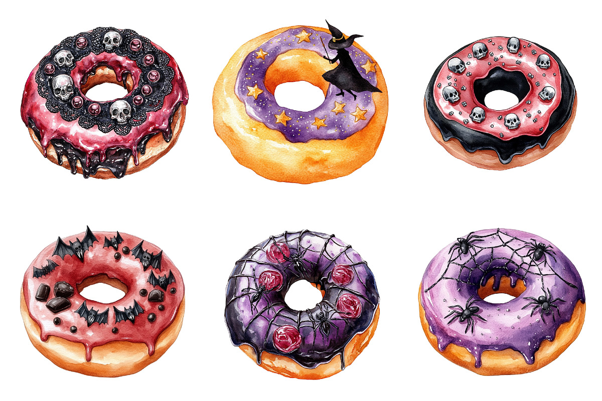 Spooky Halloween Donut Clipart, a Seasonal Illustration by CitraGraphics (Photo 4 of 8)