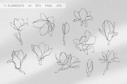 Vector Line Art Flowers Magnolia, a Decorative Illustration by MilanaDesignShop (Thumbnail 2 of 4)