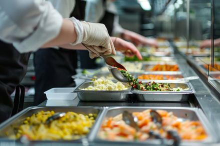 A cafeteria worker carefully arrangi, a Photo by Iftikhar Alam