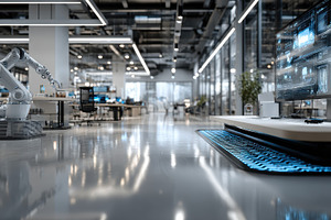 Robotic Arm in Modern Tech Office Fu, a Photo by Pixeness Studio