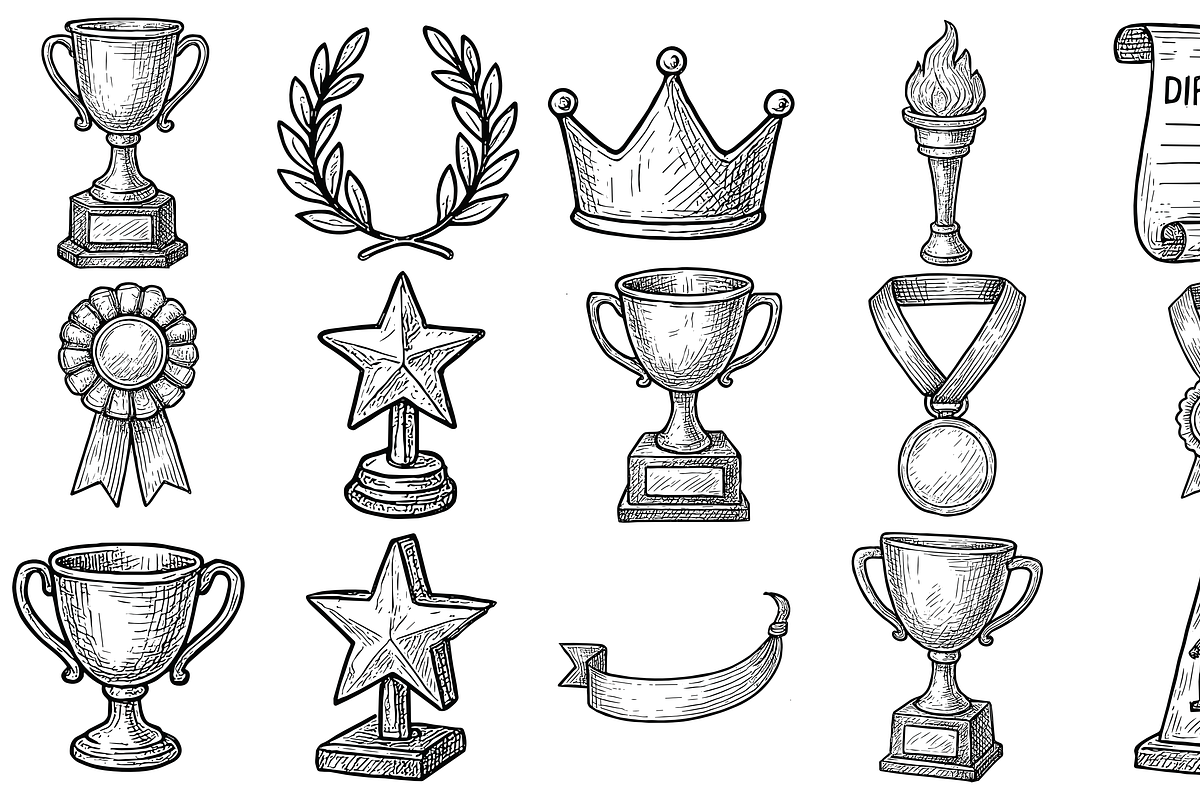 Trophy and Awards Sketch Collection, an Object Graphic by nikagraphic