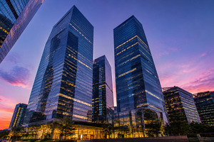 Sunset city skyline with buildings, a Photo by Beautiful things