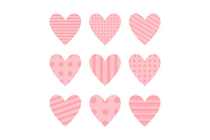 Pink and red heart icon set.