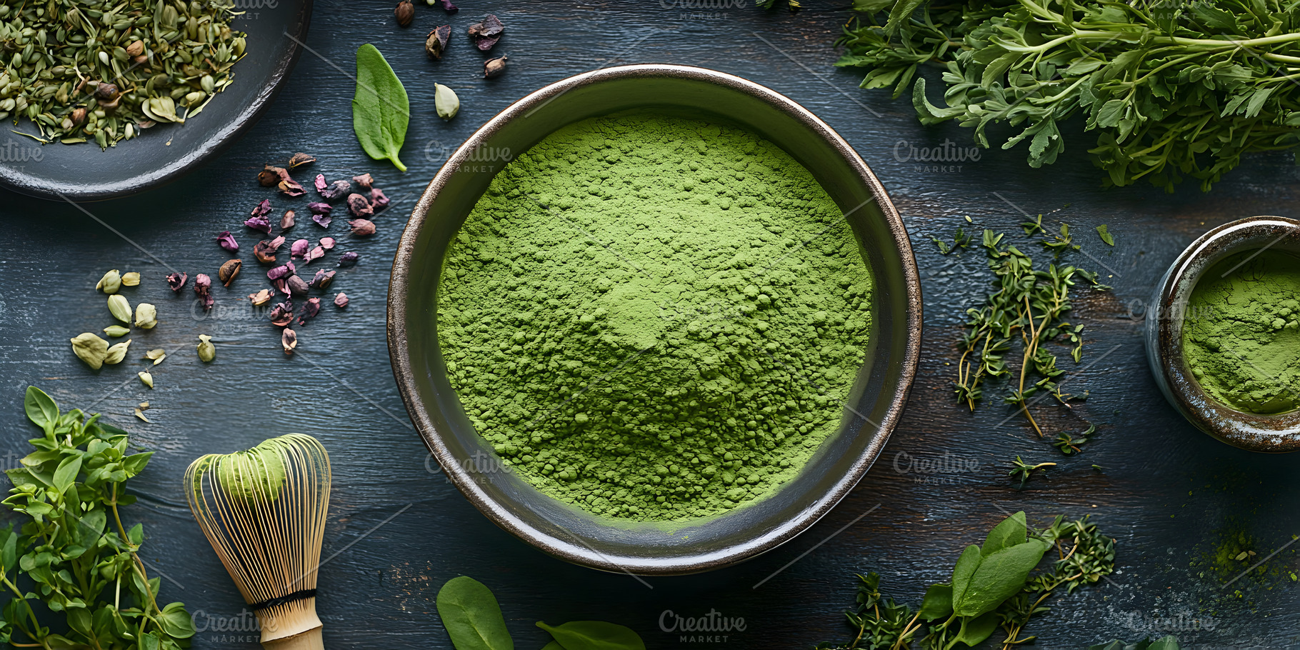 Matcha green tea powder with herbs and spices, a Beauty & Fashion Photo by Photostock