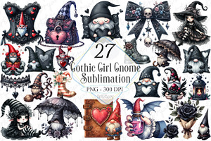 Gothic Girl Gnome Clipart Set, a Graphic by designcity5