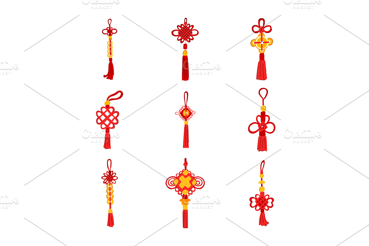 chinese lucky knot set cartoon, an Object Illustration by pikepicture