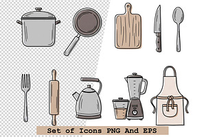 Set of  kitchen icons in hand drawn, an Icon by one-touch