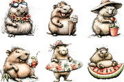 Whimsical Summer Capybara Clipart, an Illustration by Designking (Thumbnail 2 of 3)