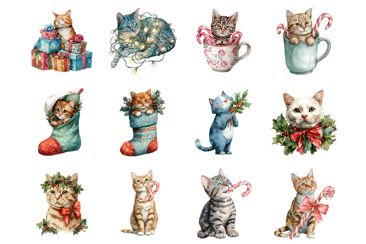 Christmas Cat Clipart, an Illustration by Design Market (Photo 3 of 3)