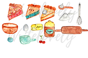 Watercolor Pie Baking Clipart, an Illustration by Writelovely (Thumbnail 2 of 2)
