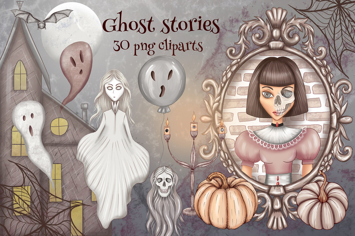 Ghost stories, Halloween clipart set, an Illustration by Mrs.Swan_Design (Photo 1 of 7)
