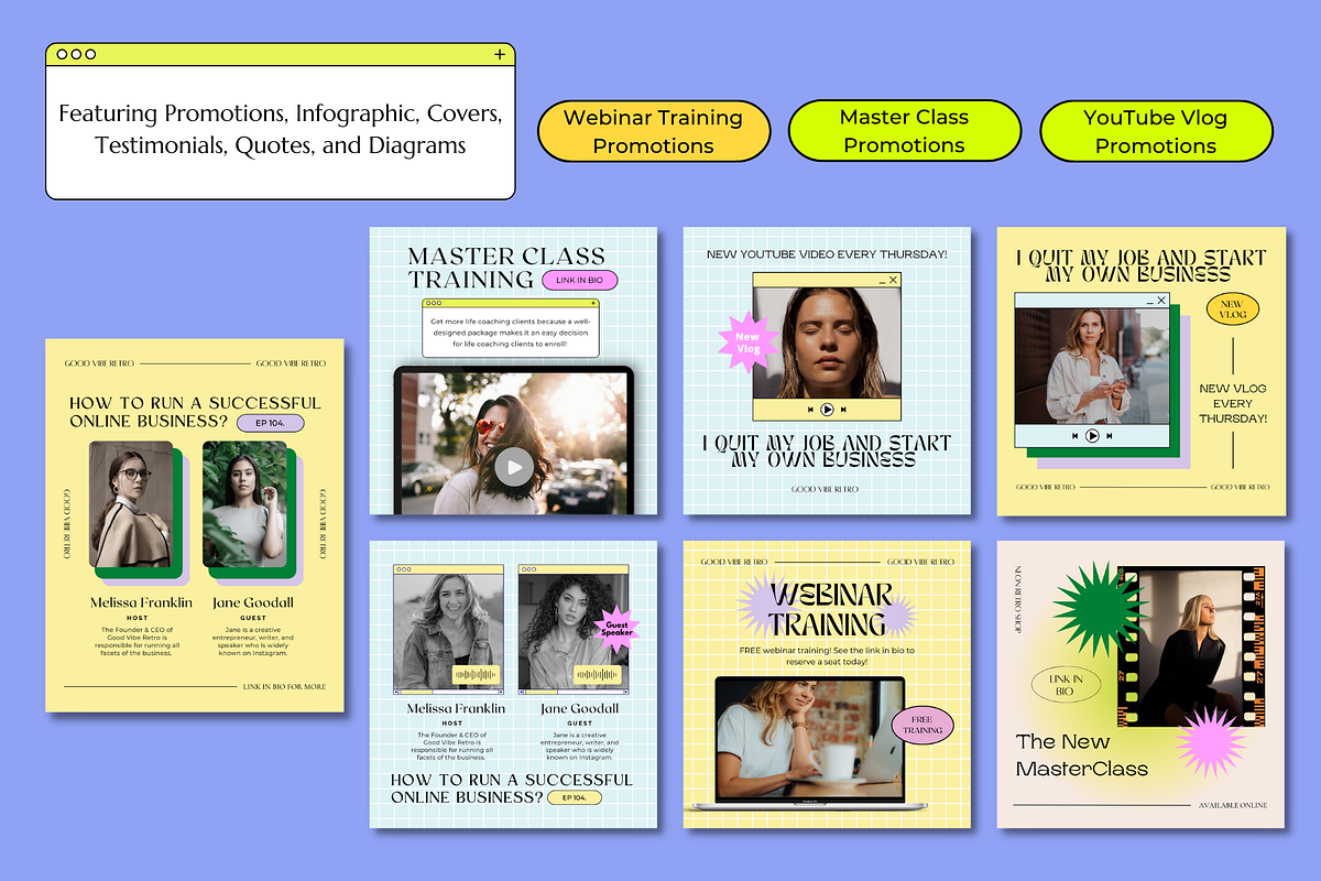 Retro Canva Instagram Booster Pack, a Social Media Template by Guavamelo Studio (Photo 6 of 15)