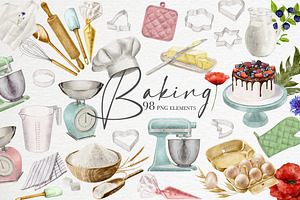 Watercolor baking cooking clipart