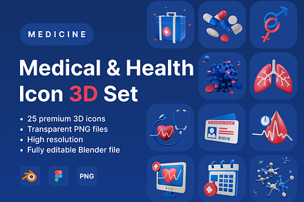 Medical & Health Icons 3D Set, a 3D by Laimmilka