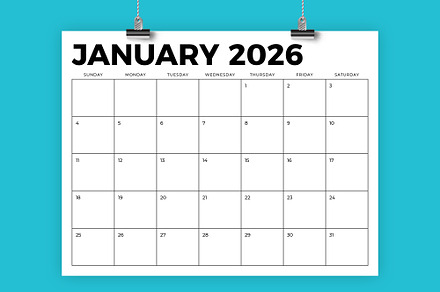 2026 8.5 x 11 Inch Calendar Template, a Stationery Template by Running With Foxes