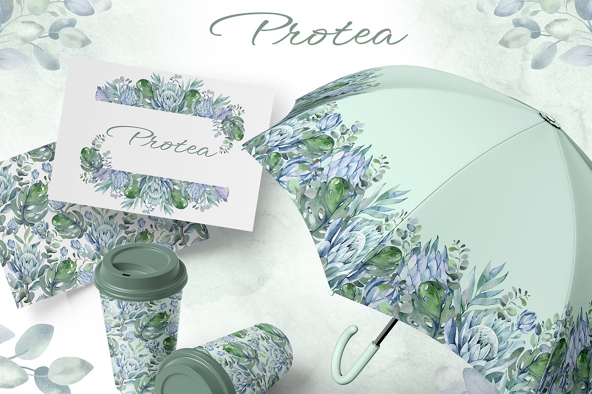 PROTEA watercolor flowers clipart, an Illustration by LenArt (Photo 13 of 16)
