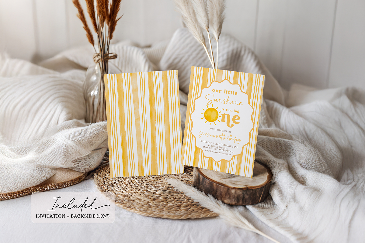 Boho Sunshine 1st Birthday Invite, a Templates & Theme by VeliusCreativeStudio (Photo 2 of 3)