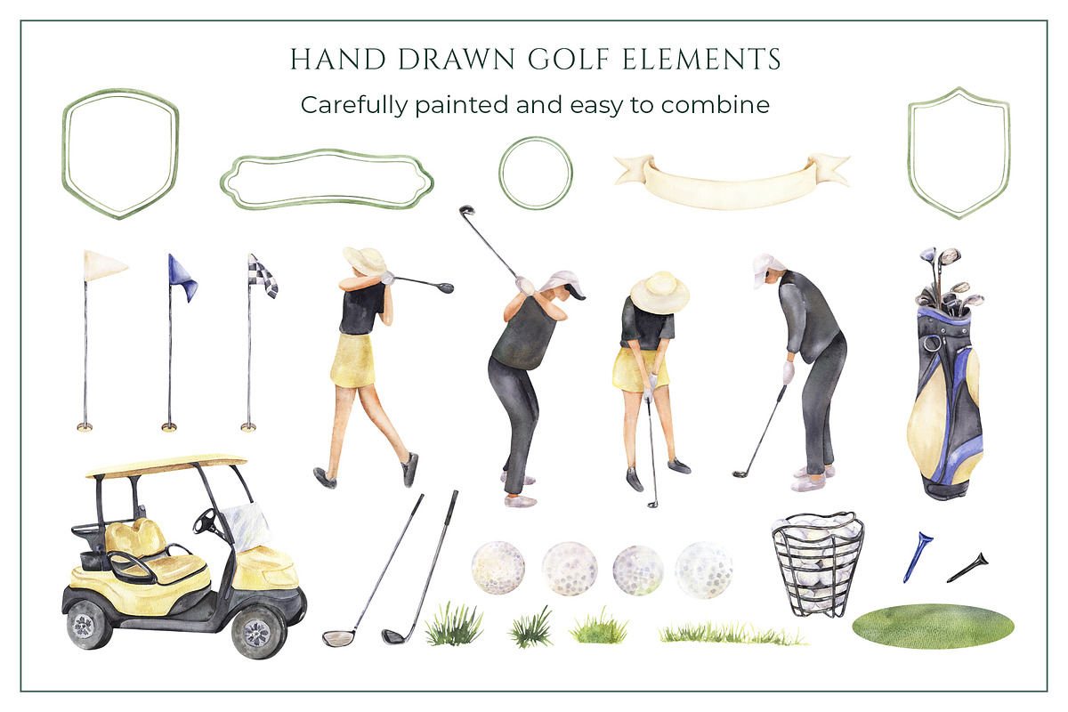 Golf Club Watercolor Collection, a Sport Illustration by WatercolorElena (Photo 2 of 13)